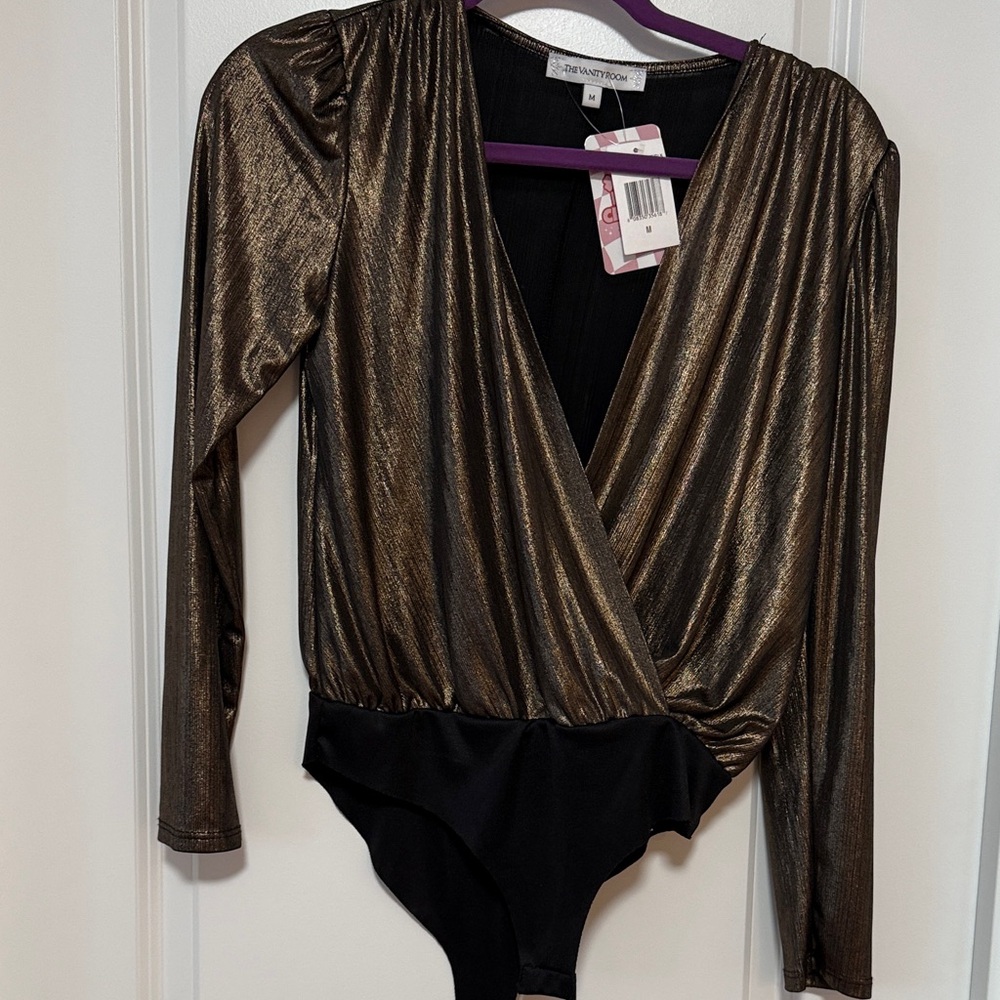 The Vanity Room Metallic Gold and Black Bodysuit